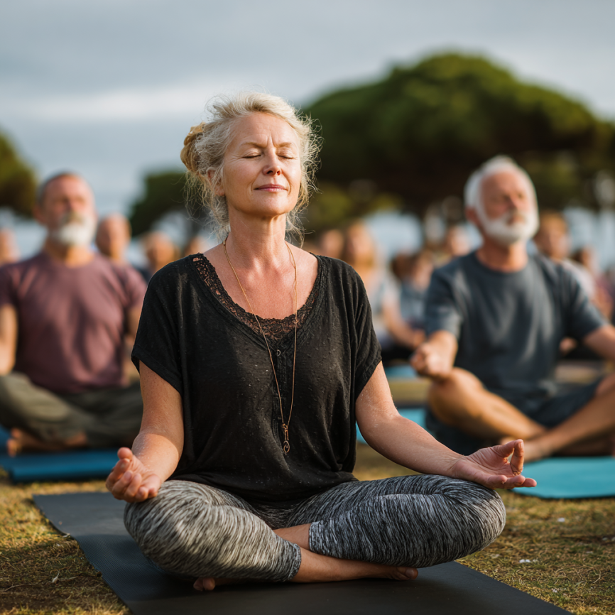 Зрели хора практикуват йога