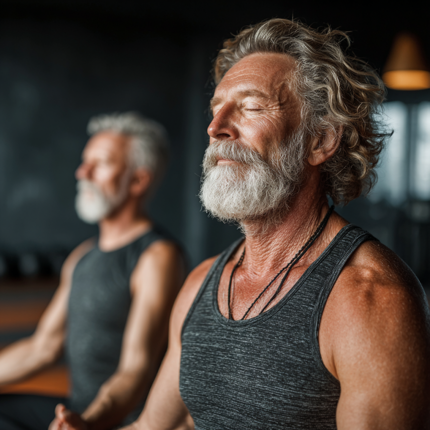 Група зрели хора на йога